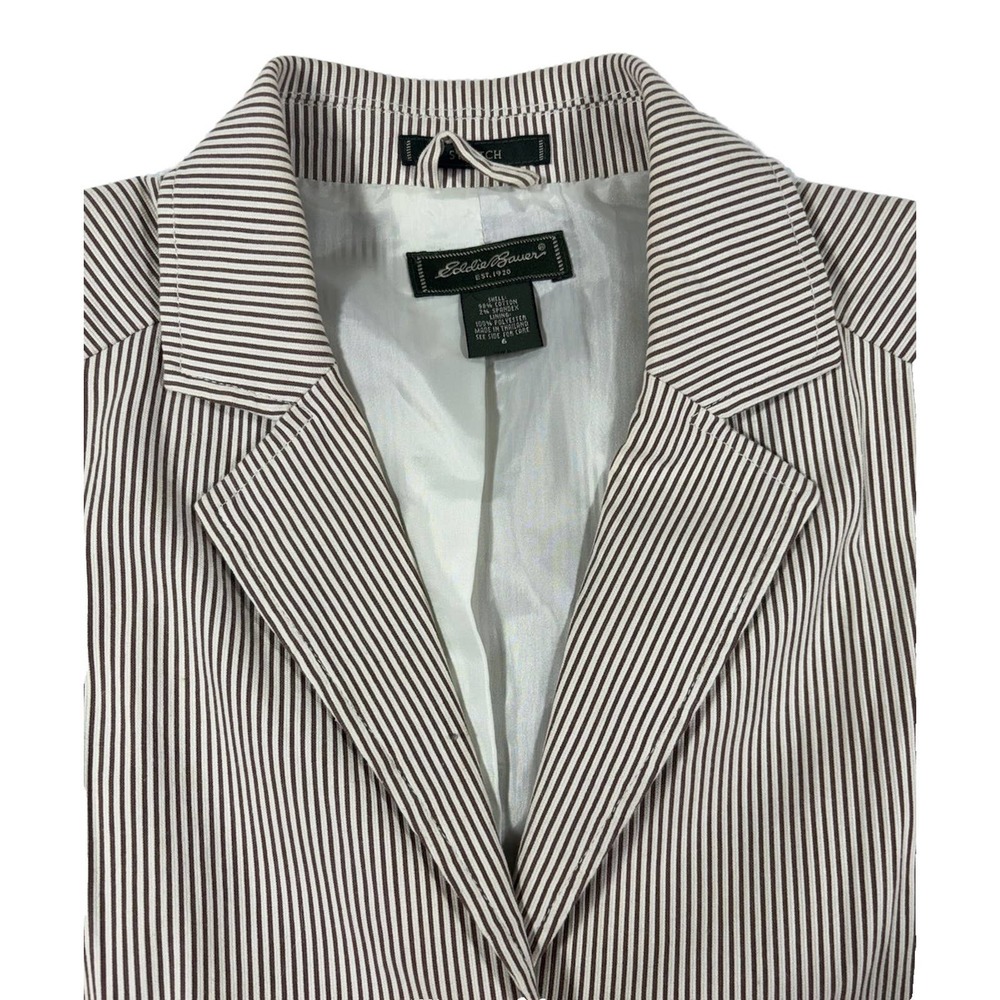 Eddie Bauer Misses 6 Brown White Stripe Stretch Blazer Jacket Light Pinstripe